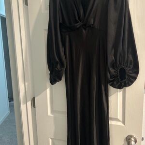 Petal & Pup Black Midi Dress with Balloon Sleeves